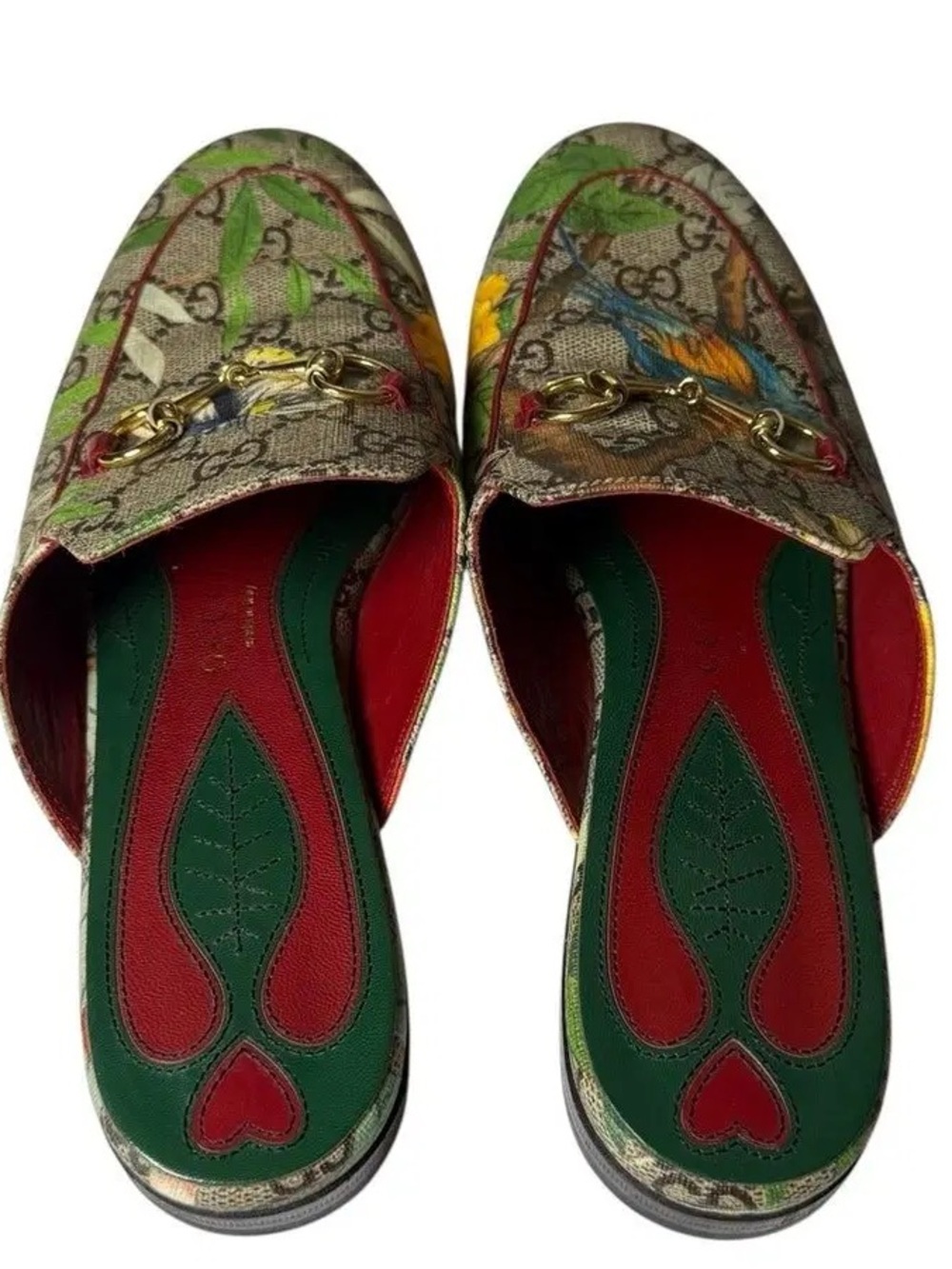 Gucci GG Supreme Canvas Bird & Floral Horsebit Loafer Mules - Picture 4 of 7